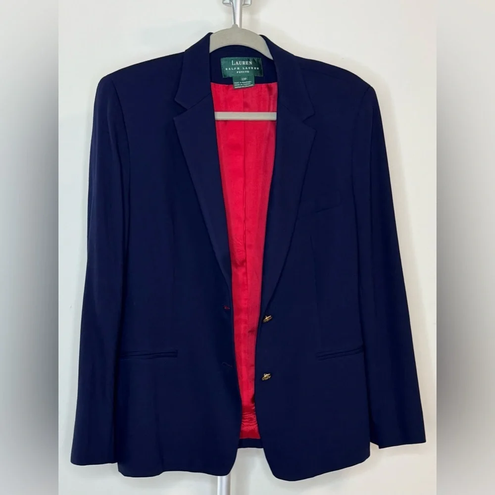 Lauren Ralph Lauren Wool Blend Blazer Preppy Classic lapel collar logo button 12 - Picture 2 of 12